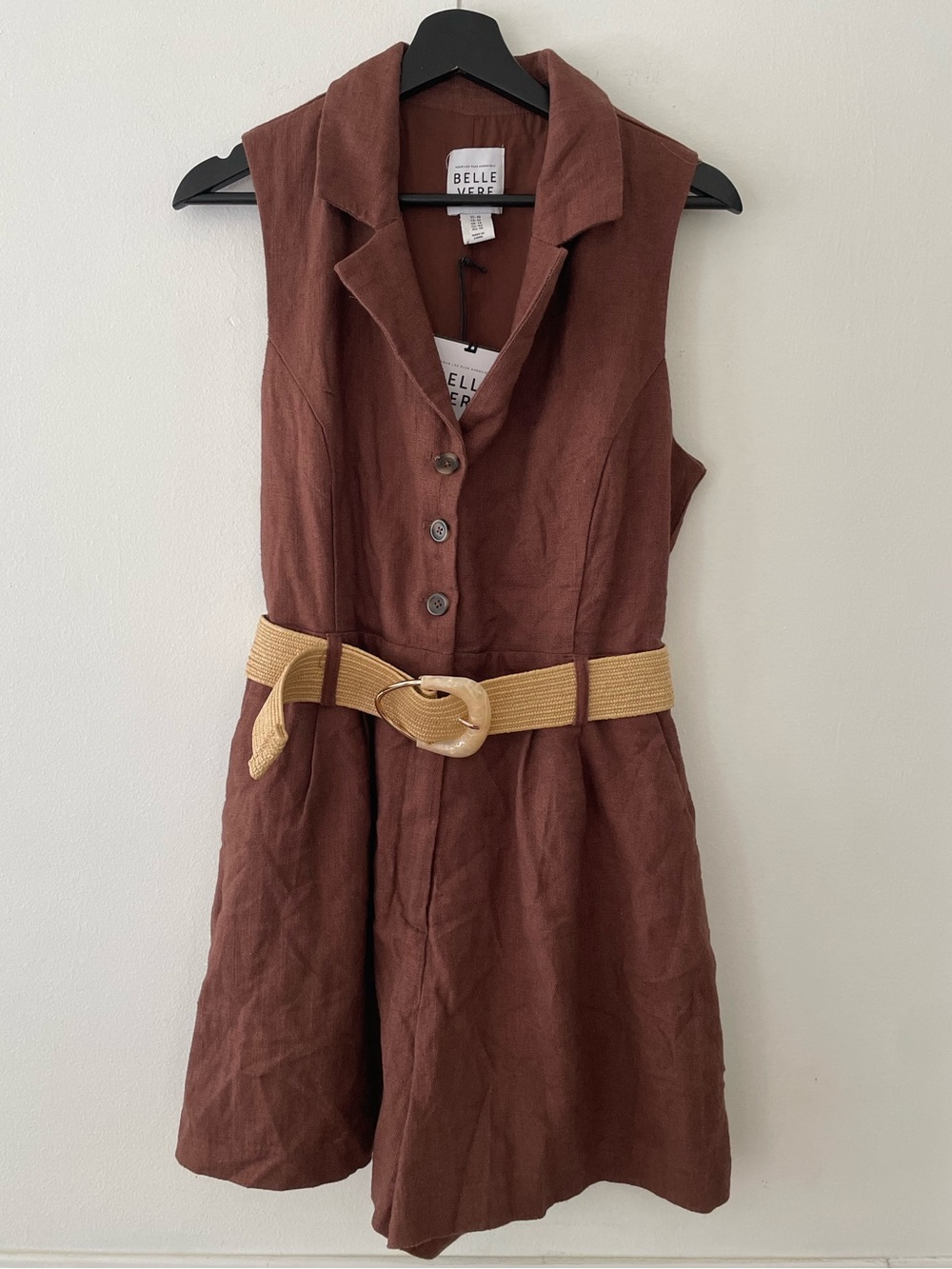 Belle Vere Linen Blend Romper with Rachel Zoe Woven Belt Size 10